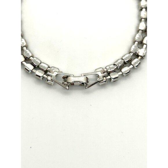 Vintage Clear Rhinestone Bracelet With Double Row Design & Center Baguette Stone - Picture 9 of 10